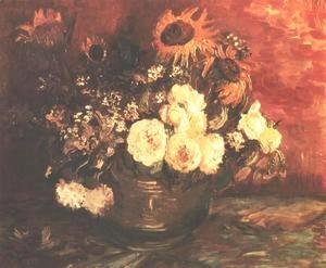 Vincent Van Gogh - Bowl of Sunflowers, Roses and other Flowers