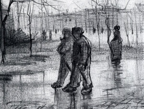 A Public Garden with People Walking in the Rain