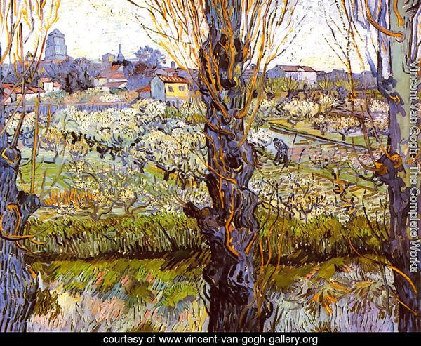 Orchard in Bloom with Poplars