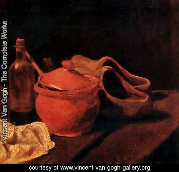 with Earthenware, Bottle and Clogs
