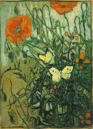 Vincent Van Gogh - Coquelicots et papillons 1890
