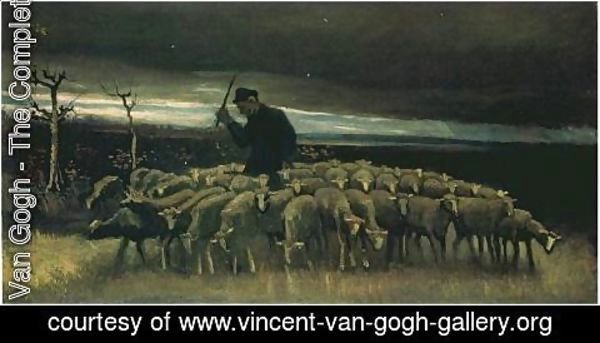 Vincent Van Gogh - shepherd with a flock of sheep 1884