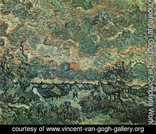 Vincent Van Gogh - Cottages And Cypresses Reminiscence Of The North 1890