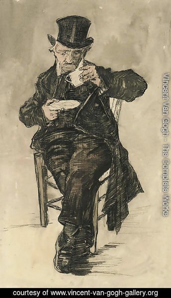 Vincent Van Gogh - Orphan Man with a Top Hat Drinking a Cup of Coffee
