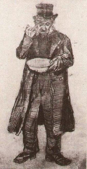 Orphan Man with Top Hat, Eating from a Plate