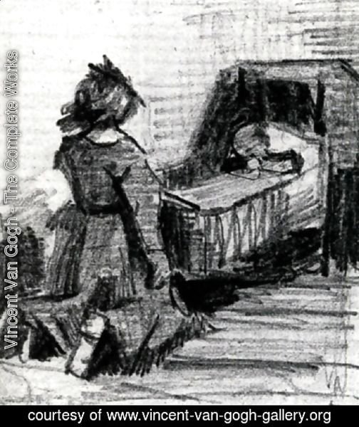 Vincent Van Gogh - Girl Kneeling in Front of a Cradle