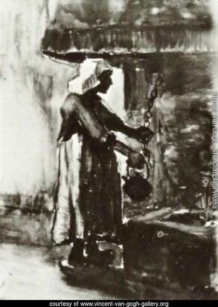 Woman with Kettle by the Fireplace