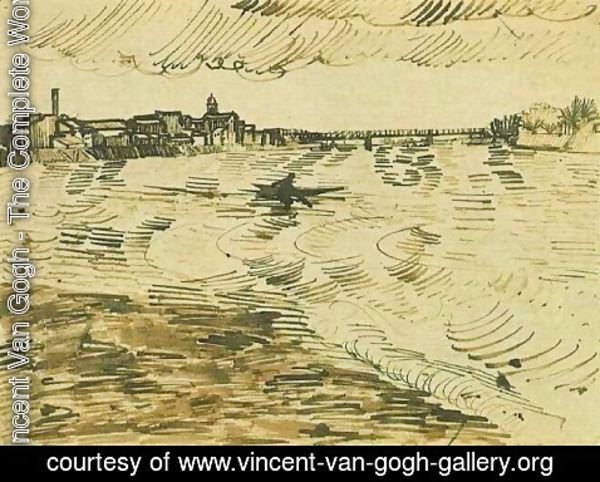 Vincent Van Gogh - The Rhone with Boats and a Bridge