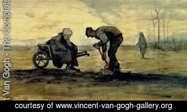 Vincent Van Gogh - Weed Burner, Sitting on a Wheelbarrow with his Wife