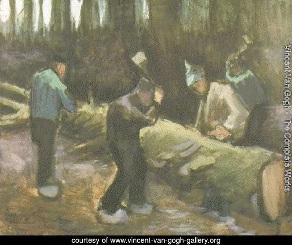 Four Men Cutting Wood