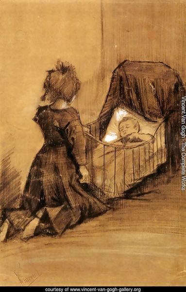 Girl Kneeling by a Cradle