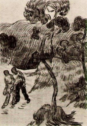 Vincent Van Gogh - Two Men Walking in a Landscape with Trees