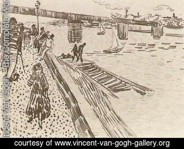 Vincent Van Gogh - View of a River, Quay, and Bridge
