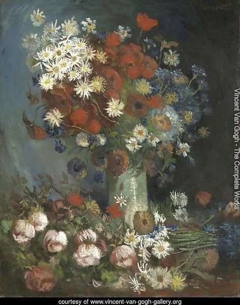 Still life with meadow flowers and roses