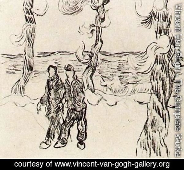 Vincent Van Gogh - Two Men on a Road with Pine Trees