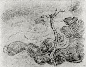 Vincent Van Gogh - Sketch of a Tree against Clouds with Colour Annotations