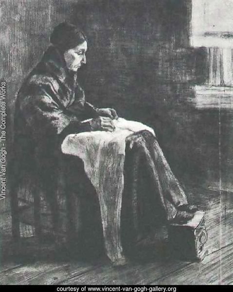 Woman with Shawl, Sewing