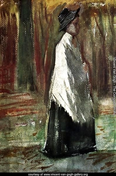 Woman with White Shawl in a Wood