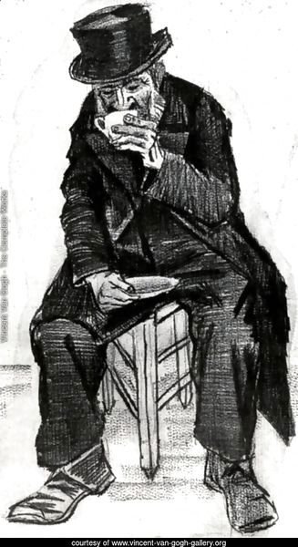 Orphan Man with Top Hat, Drinking Coffee