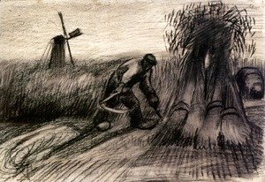 Vincent Van Gogh - Wheatfield with Reaper and Peasant Woman Binding Sheaves