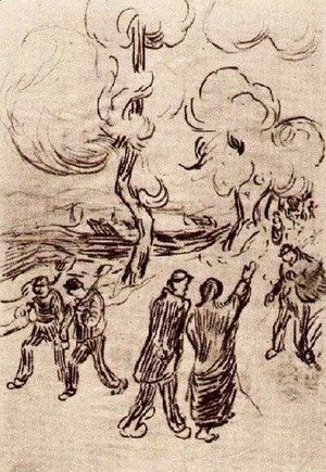 Vincent Van Gogh - Several Figures on a Road with Trees