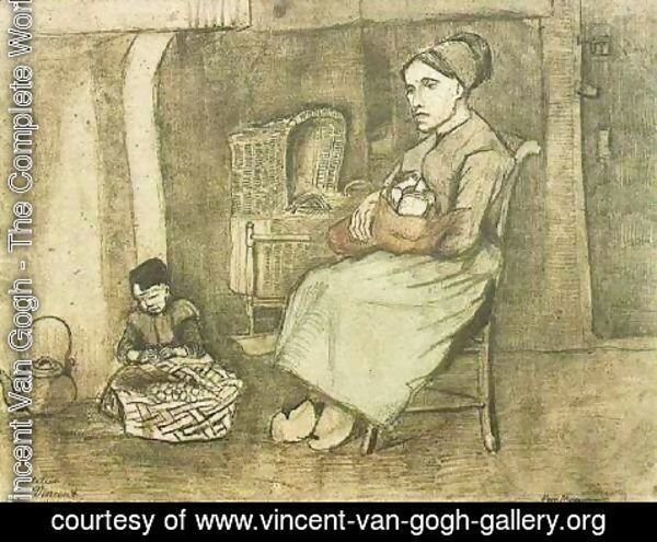 Vincent Van Gogh - Mother at the Cradle and Child Sitting on the Floor
