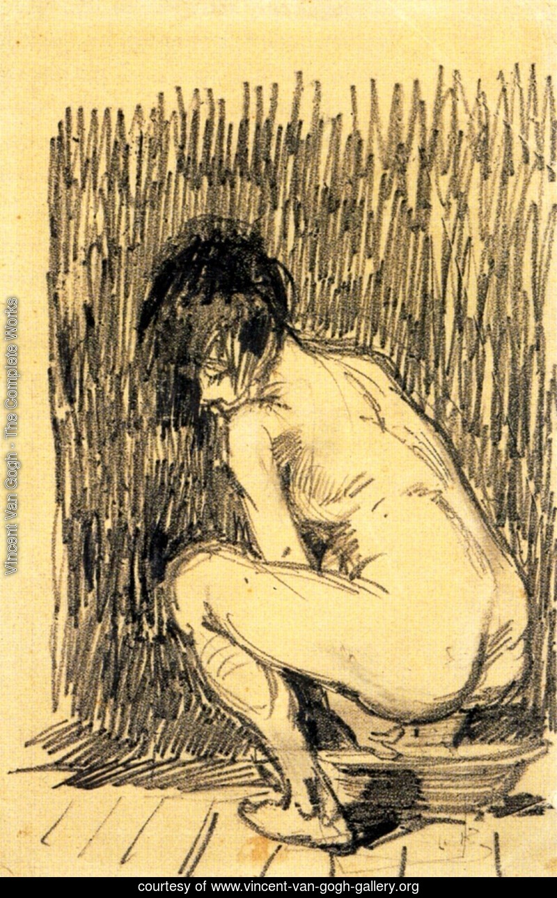 Nude Woman Squatting Over a Basin