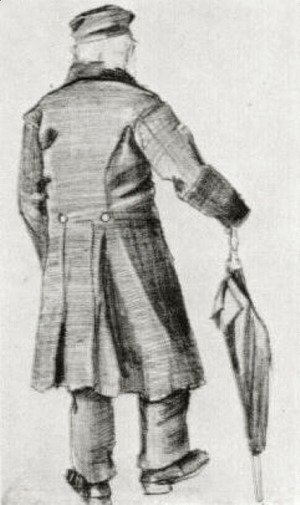 Orphan Man with Long Overcoat and Umbrella, Seen from the Back