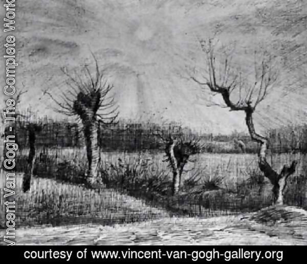 Vincent Van Gogh - Landscape with Willows and Sun Shining Through the Clouds