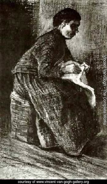 Woman Sitting on a Basket, Sewing