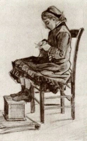 Girl Sitting, Knitting