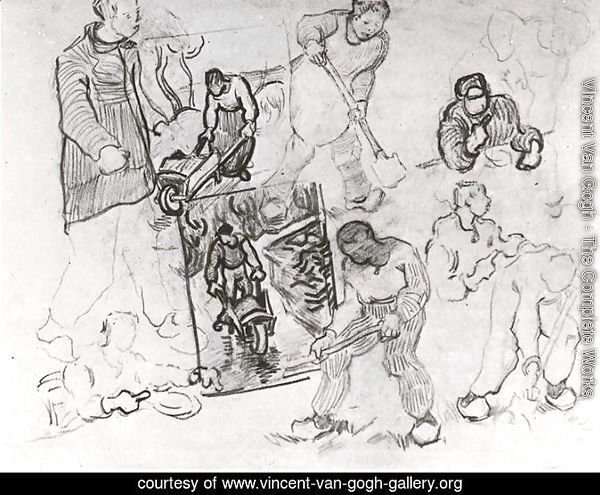 Sheet with Sketches of Working People