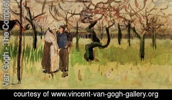 Vincent Van Gogh - Orchard in Blossom with Two Figures Spring