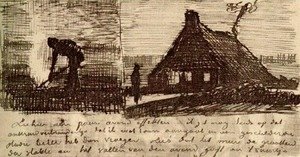 Vincent Van Gogh - Peasant Burning Weeds, and Farmhouse at Night