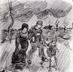 Vincent Van Gogh - Couple Walking Arm in Arm with a Child in the Rain