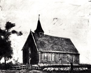 Shepherd with Flock near a Little Church at Zweeloo