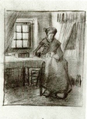 Vincent Van Gogh - Interior with Peasant Woman Sewing 4