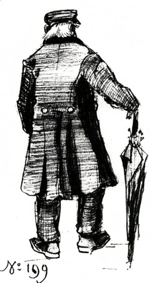Orphan Man with Long Overcoat and Umbrella, Seen from the Back 2