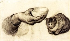 Hand with Bowl and a Cat