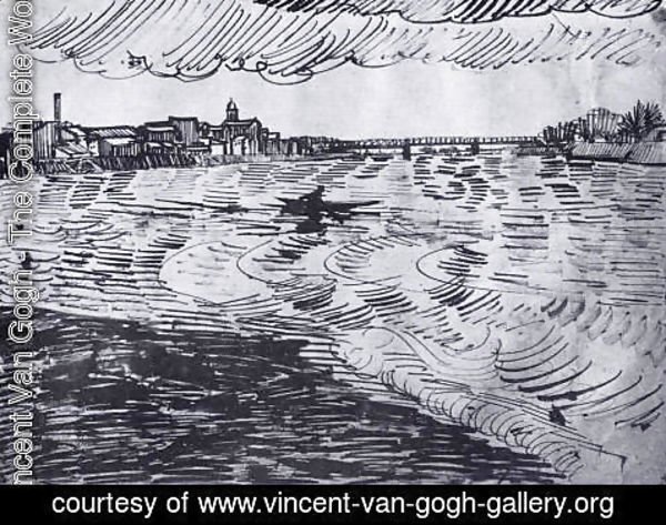 Vincent Van Gogh - Rhone with Boats and a Bridge