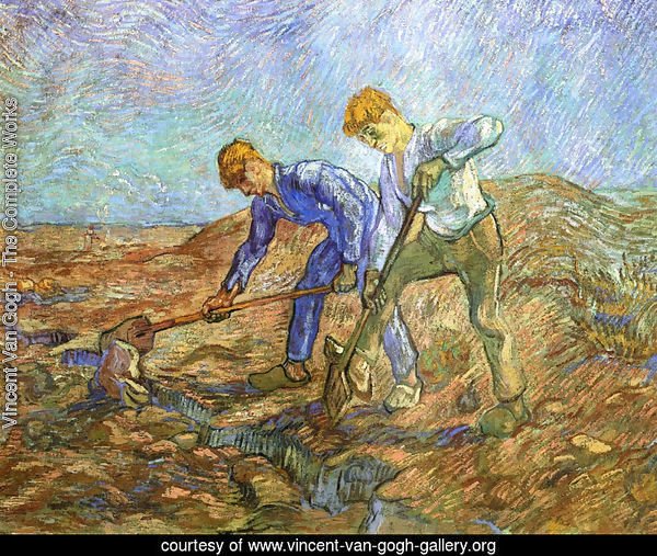 Two Peasants Diging (after Millet)