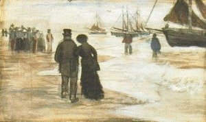 Vincent Van Gogh - Beach with People Walking and Boats