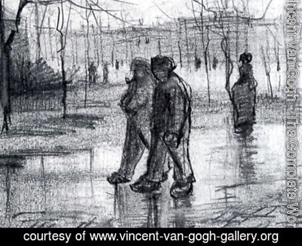 Vincent Van Gogh - A Public Garden with People Walking in the Rain