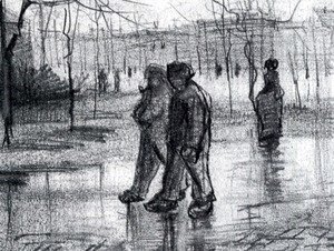 Vincent Van Gogh - A Public Garden with People Walking in the Rain