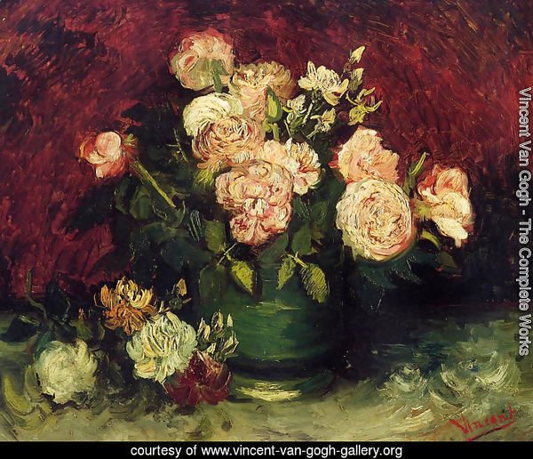 Bowl With Peonies And Roses