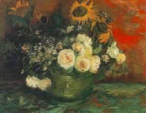 Vincent Van Gogh - Bowl With Sunflowers Roses And Other Flowers