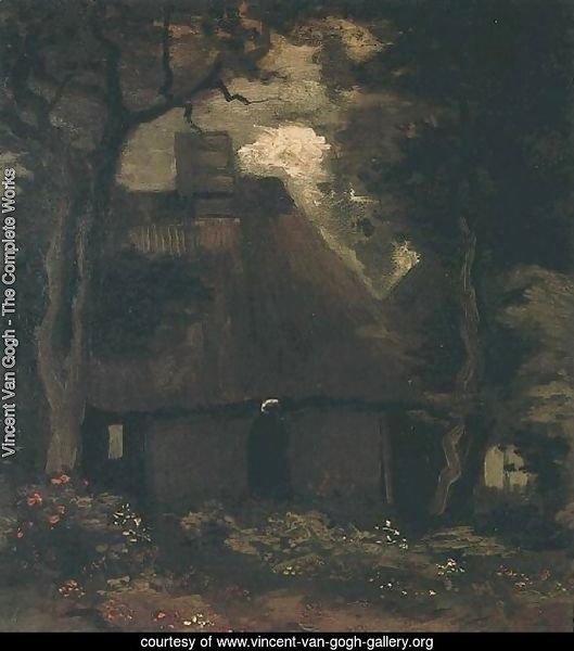 Cottage With Trees And Peasant Woman