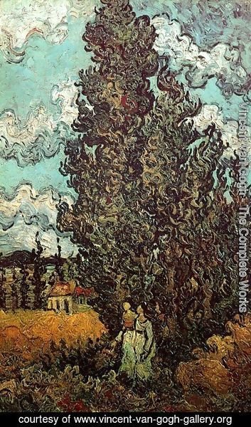 Vincent Van Gogh - Cypresses And Two Women