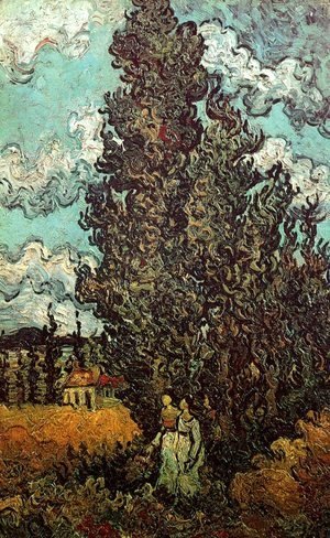Vincent Van Gogh - Cypresses And Two Women