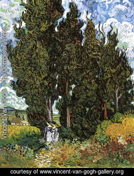 Vincent Van Gogh - Cypresses With Two Female Figures